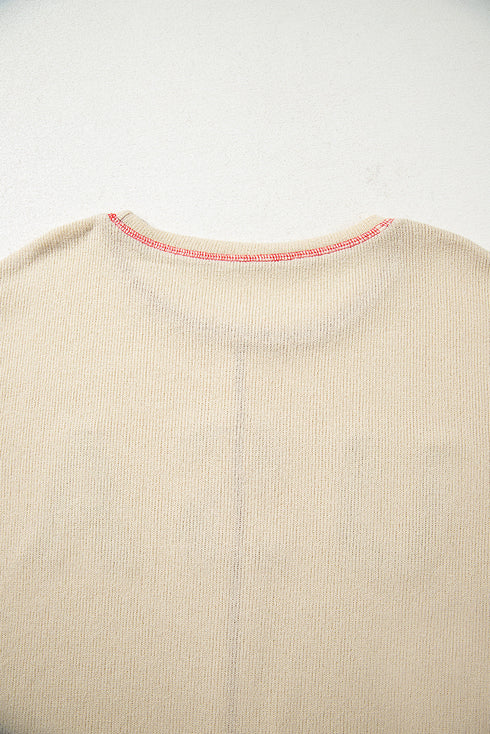 Patriotic USA Graphic Star Patch Exposed Seam Knit Top